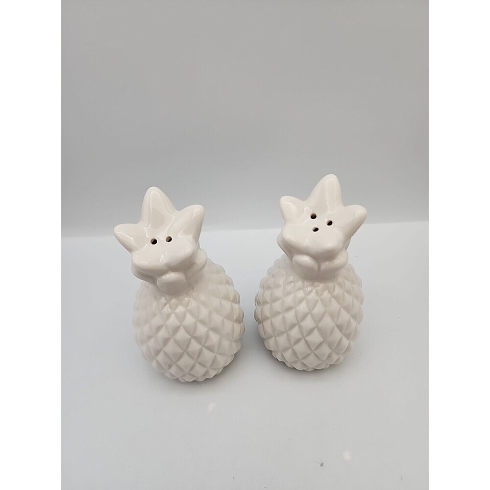 RETIRED Pottery Barn Pineapple Salt And Pepper Shakers Glazed White Ceramic